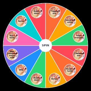 Random My top ten favorite animes Wheel